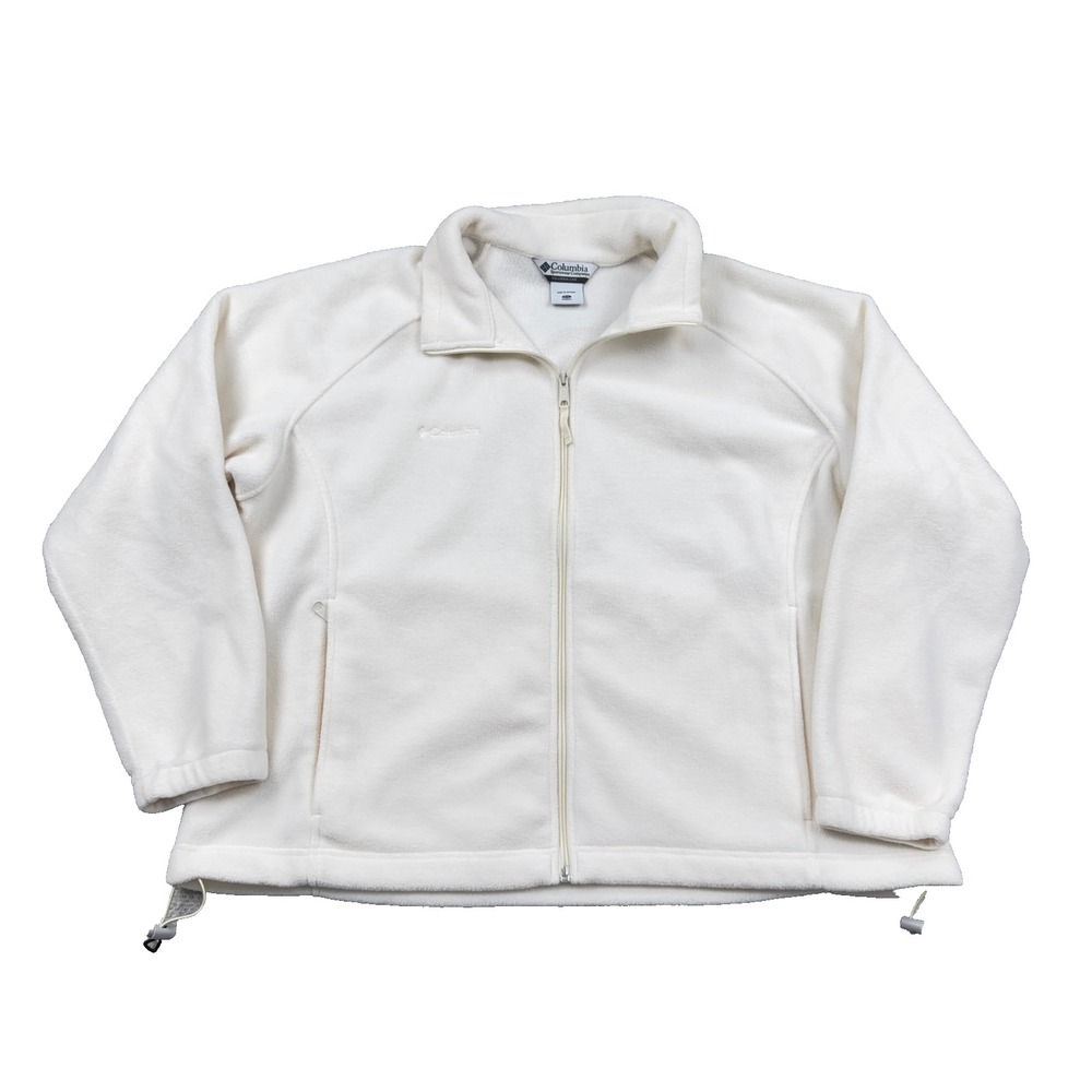 Columbia Jacket Women 2X Ivory White Fleece Full Zip Brenton Springs Hiking